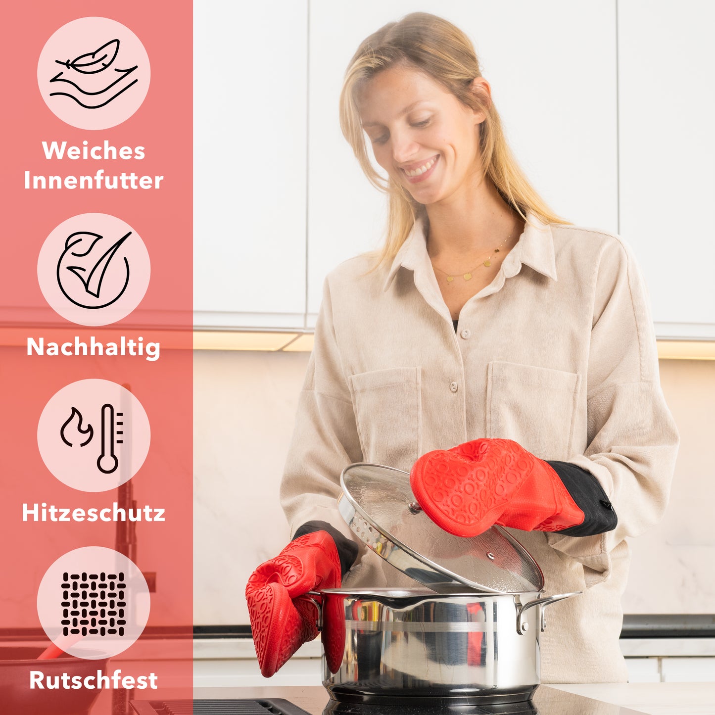 Silicone oven gloves mittens - red