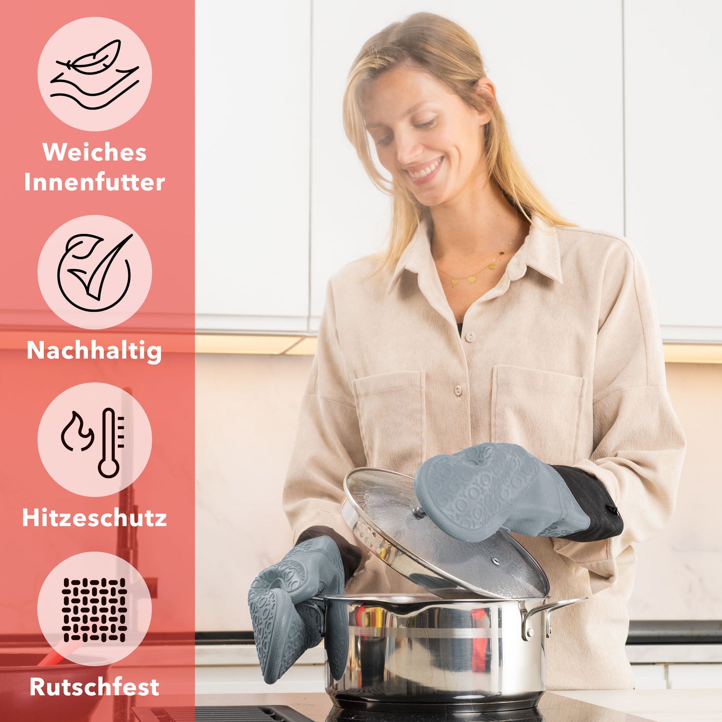 Silicone oven gloves mittens - grey