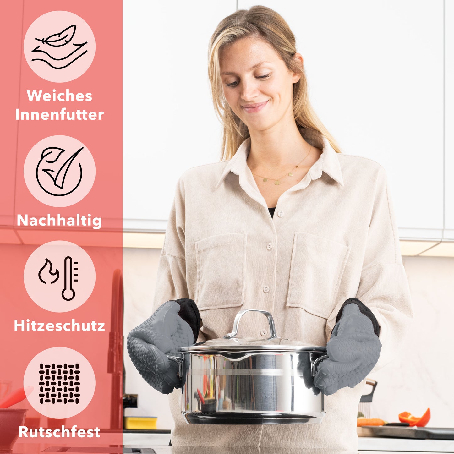 Silicone oven gloves with fingers - grey