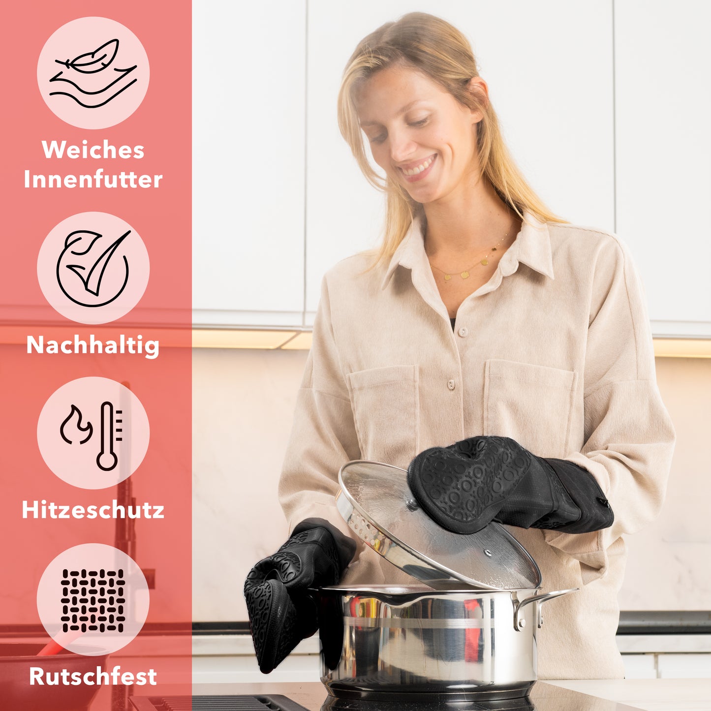 Silicone oven gloves mittens - black