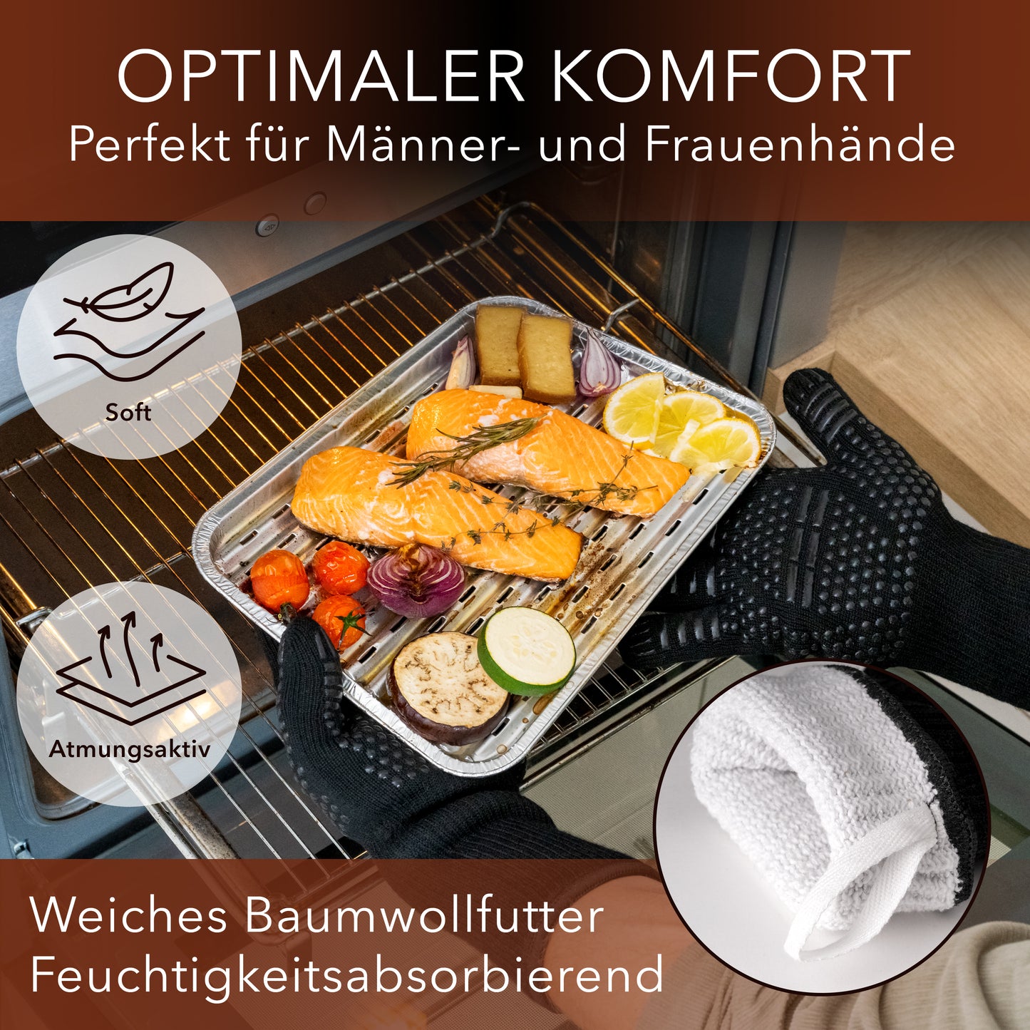 Grill gloves made of aramid heat resistant up to 800° C - black