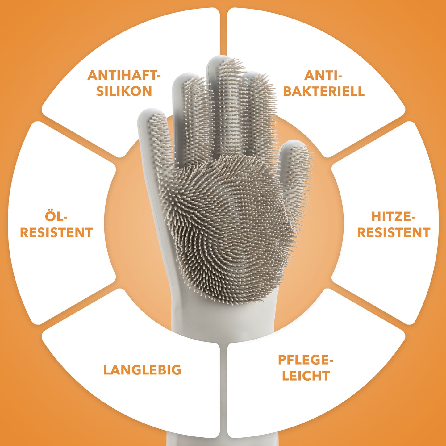 Silicone dishwashing gloves with wash scrubber - grey