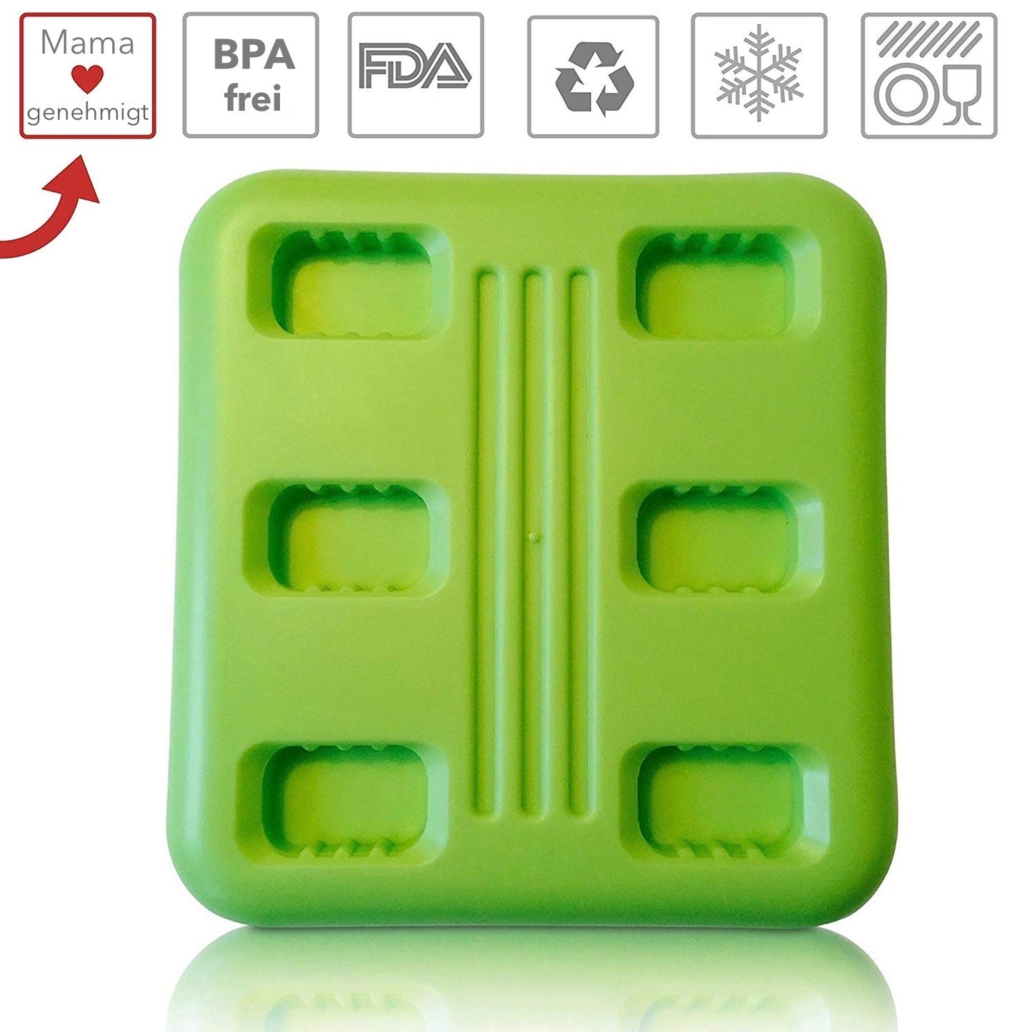 Plastic ice lolly molds on a stick, green - 6 pieces