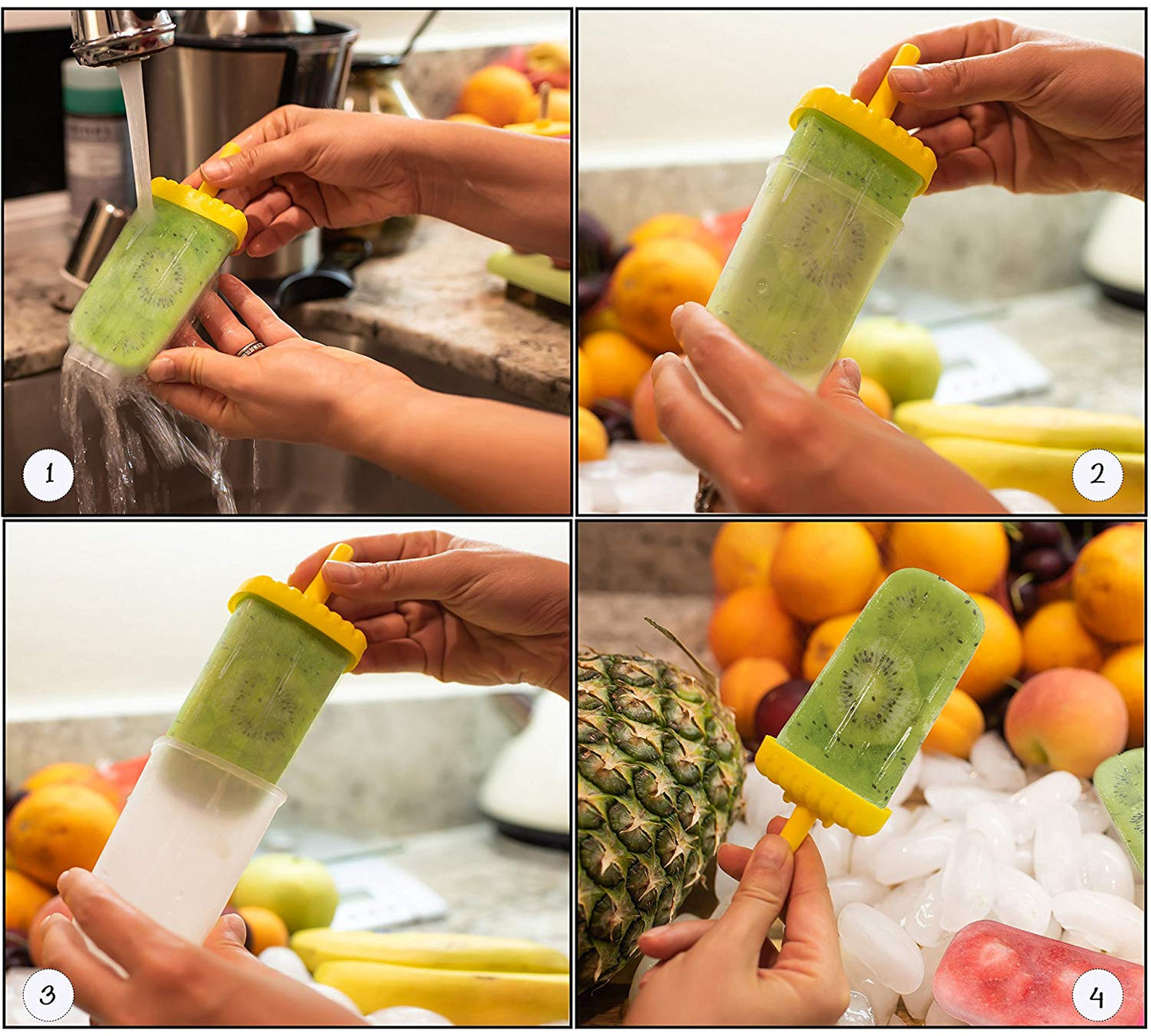 Plastic ice lolly molds on a stick, green - 6 pieces