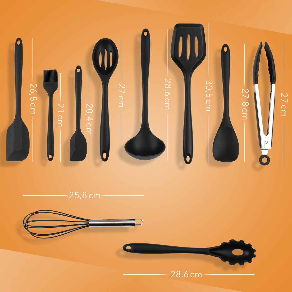 AVANA Küchenhelfer aus Silikon & Edelstahl Kochutensilien Schwarz- 10er Set