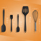 Kitchen helpers made of silicone and stainless steel cooking utensils black - set of 5 