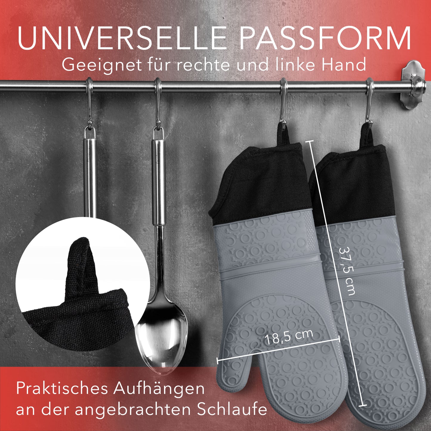 Silicone oven gloves mittens - grey 