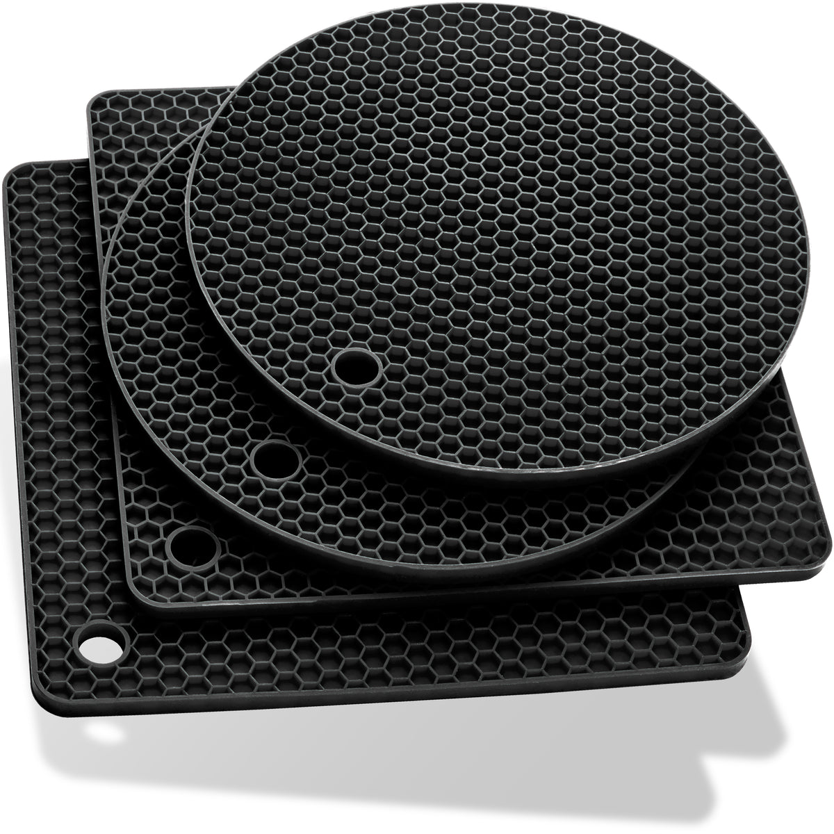 AVANA Untersetzer aus Silikon Topfuntersetzer Topflappen rund & eckig Schwarz