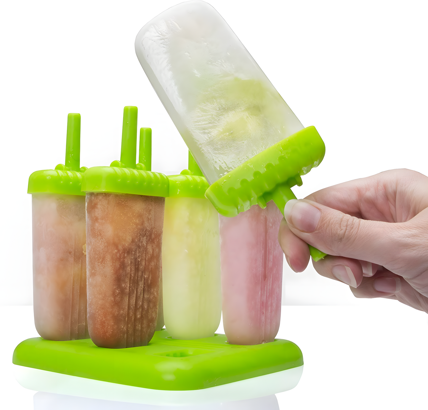 Plastic ice lolly molds on a stick, green - 6 pieces
