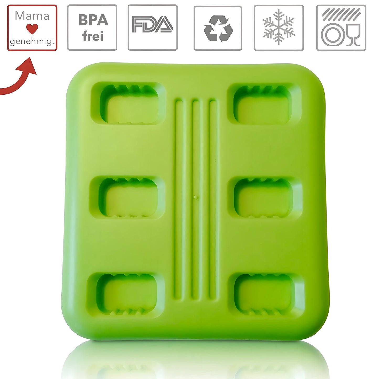 Plastic ice lolly molds on a stick, green - 6 pieces