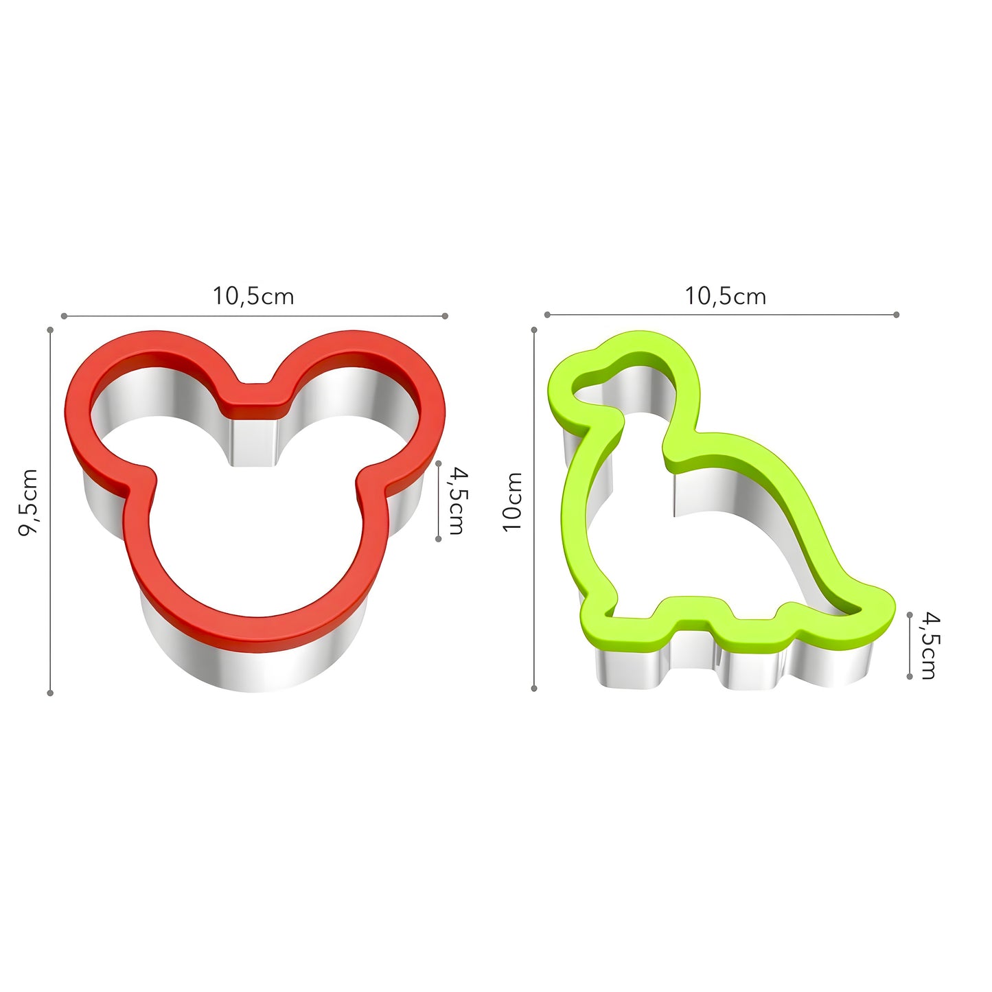 Stainless steel cookie cutters sandwich cutter mouse dinosaur - set of 2