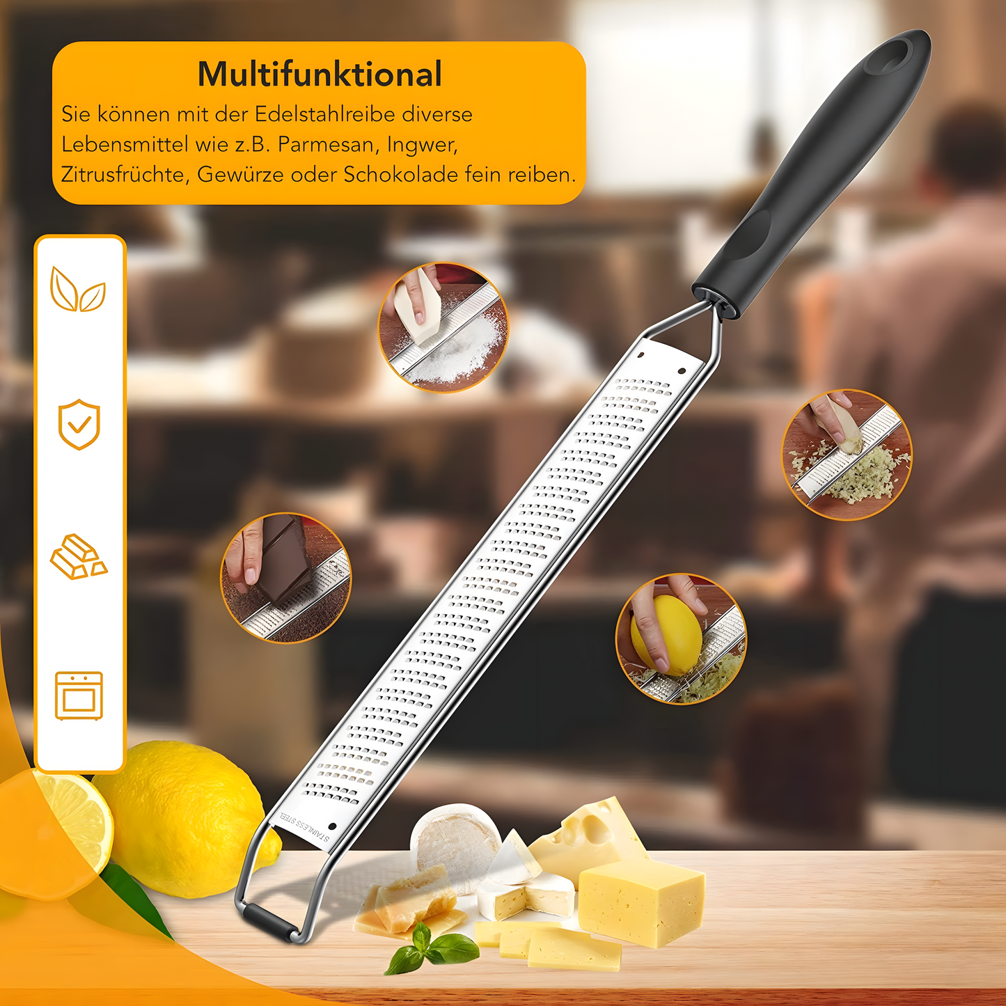 Zester grater made of stainless steel hand grater with protective cover 